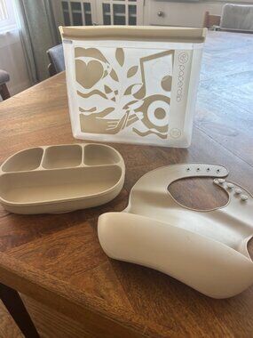 Silicone Baby Bib & Plate Set with Snack Bag